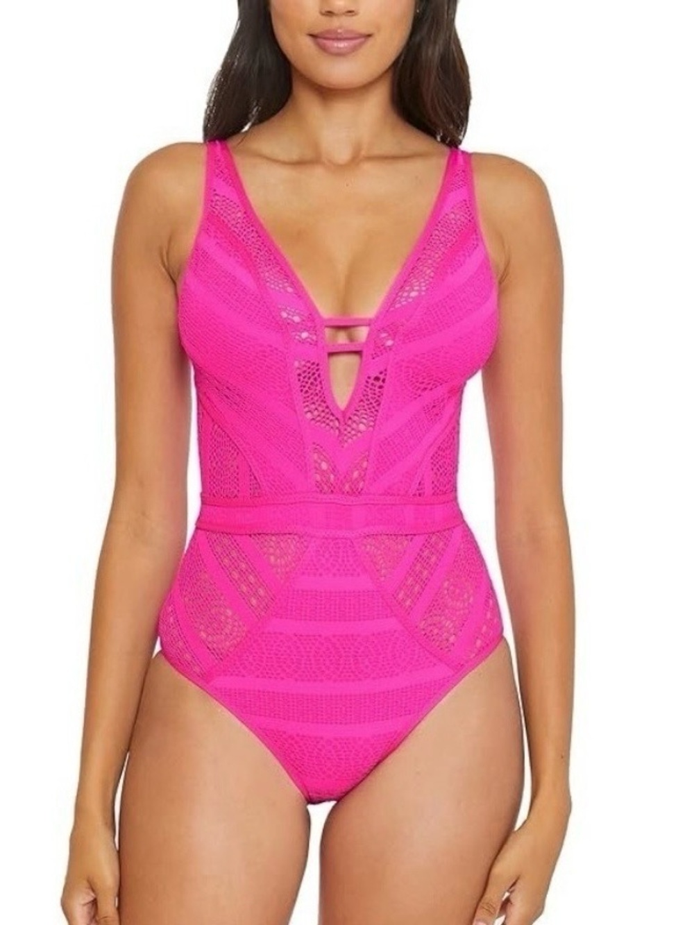 Becca by Rebecca Virtue Plunge One Piece Crochet Swimsuit - Pink - Size M
- NWT!